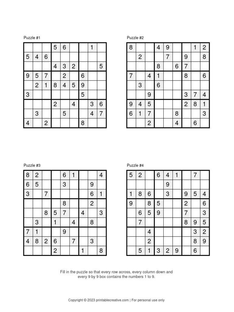 9x9 sudoku puzzle by printablecreative