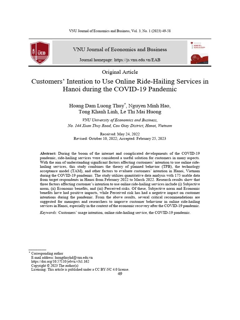 Y Dinh Su Dung Dich Vu Goi Xe Cong Nghe Cua Khach | PDF | Hanoi | Behavior