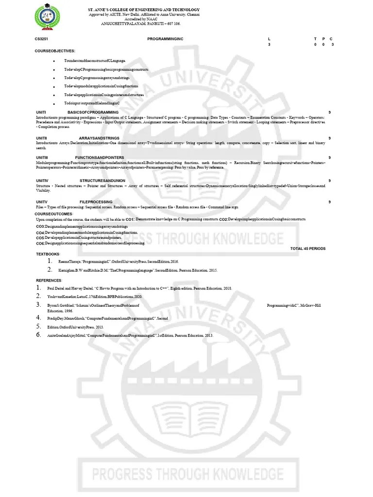 C Programming Syllabus | PDF | C (Programming Language) | Systems ...
