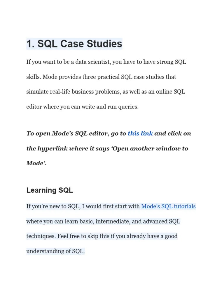 SQL Practice Case Studies | PDF