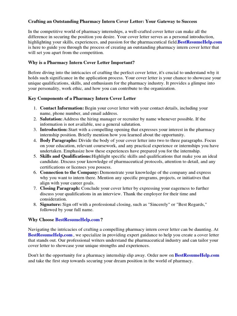 Pharmacy Intern Cover Letter | PDF | Pharmacy | Résumé