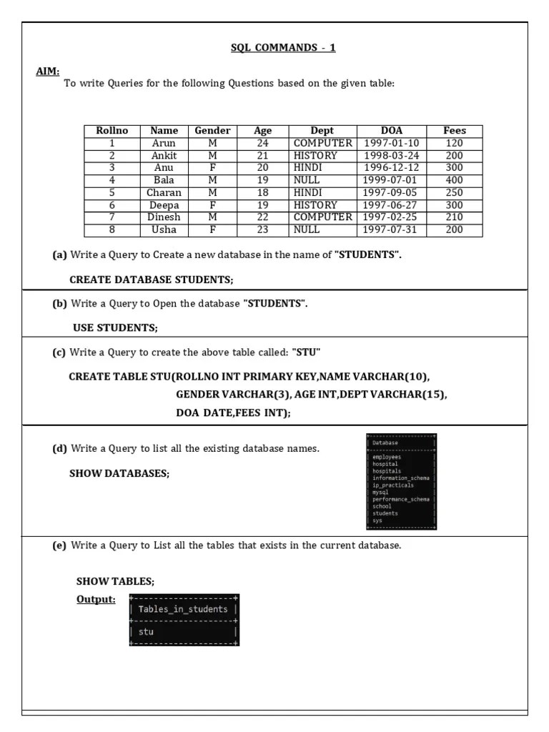 CLASS - 12 - CS - PRACTICAL Mysql | Download Free PDF | Databases ...