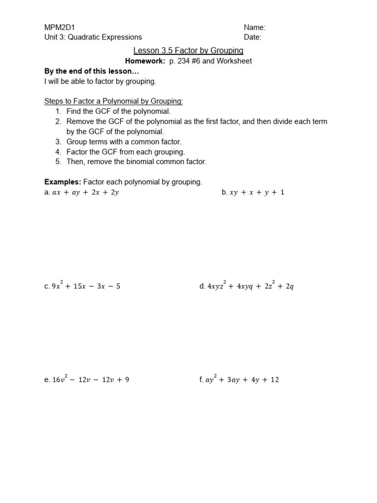 Lesson 3.5 Factor By Grouping | PDF