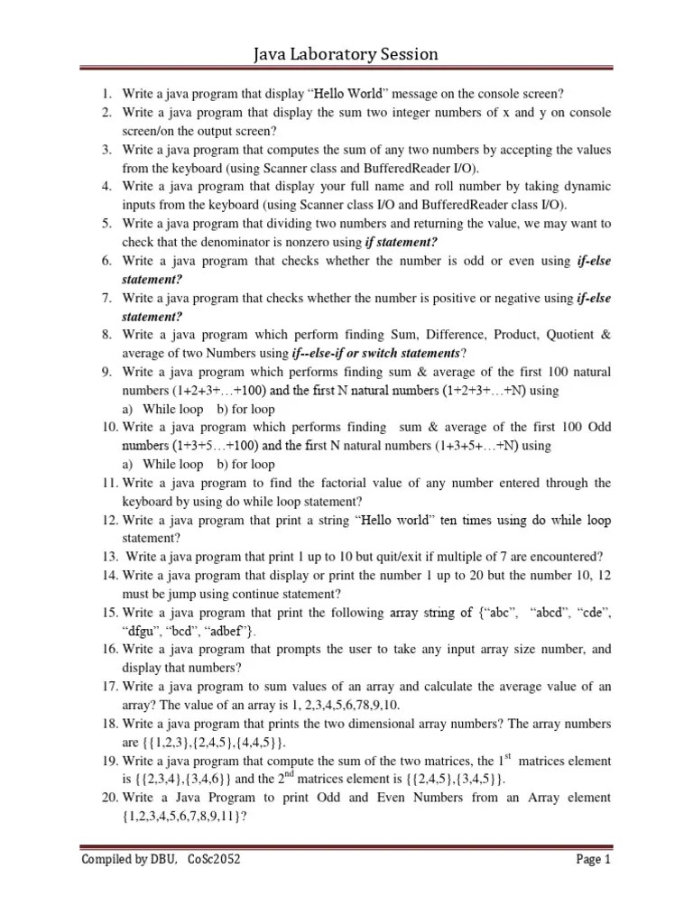 Java Laboratory Session | PDF | Matrix (Mathematics) | Numbers
