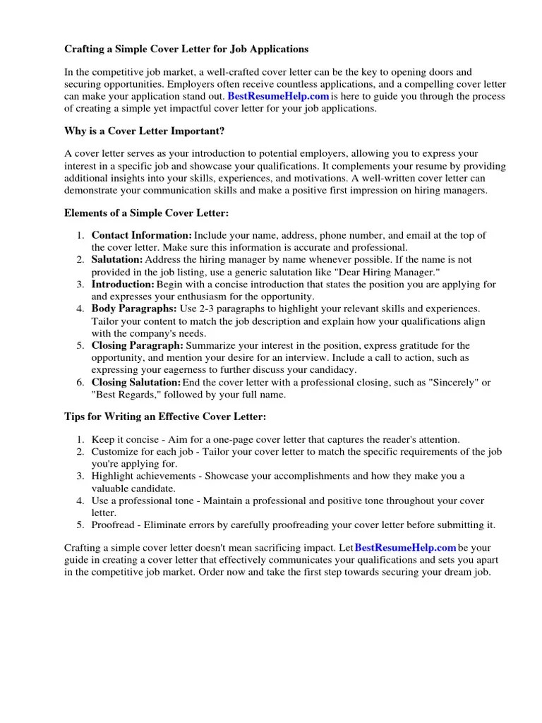 Simple Cover Letter For Job Application | Download Free PDF | Résumé ...