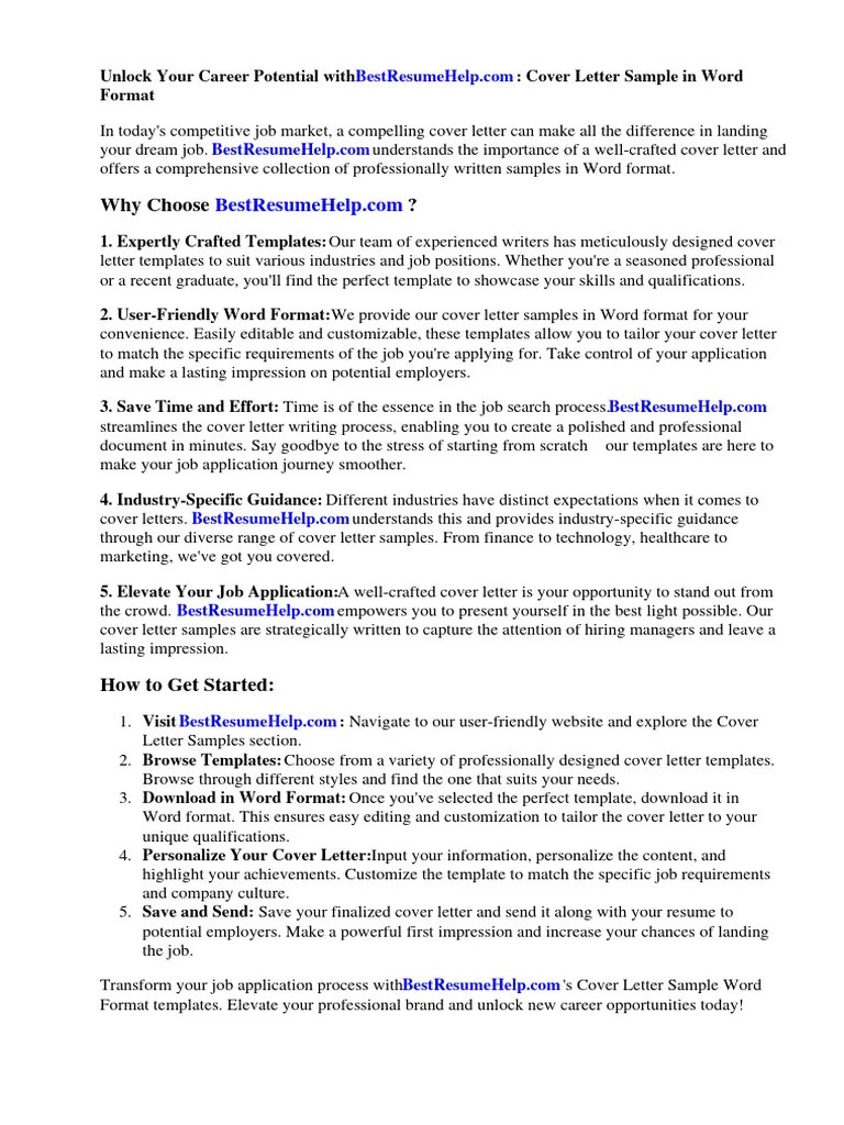 Cover Letter Sample Word Format | PDF | Résumé | Microsoft Word