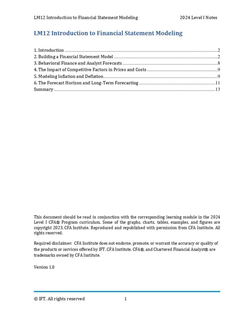 LM12 Introduction To Financial Statement Modeling IFT Notes | PDF ...