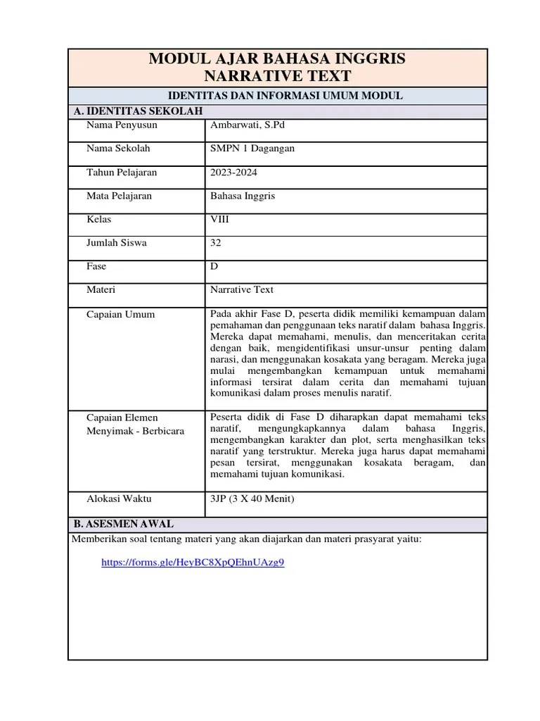 Ma Narrative Text Kelas Viii Fix Ambar | PDF