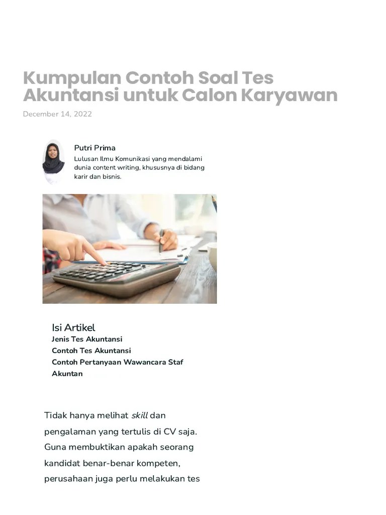 Kumpulan Contoh Soal Tes Akuntansi Untuk Calon Karyawan | PDF