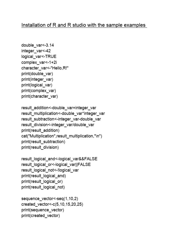 Installation Of R And R Studio With The Sample Examples | PDF