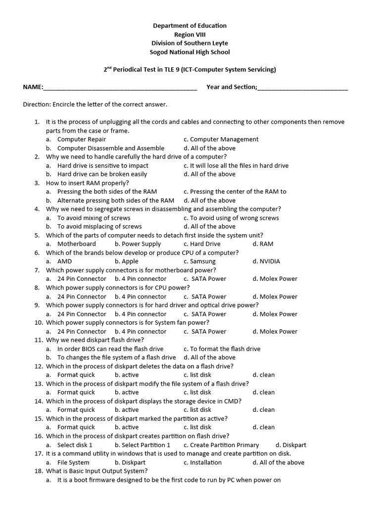 2nd Quarter Exam In ICT-CSS | Download Free PDF | Bios | Usb Flash Drive