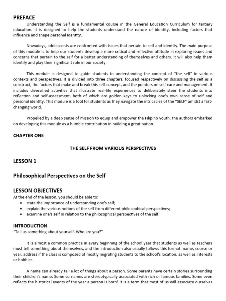 GE 1 Undersanding The Self Chapter 1 Lesson 1 | PDF | Philosophy Of ...