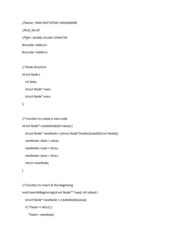 Doubly Circular Linklist | Download Free PDF | Computer Programming | Computer Science