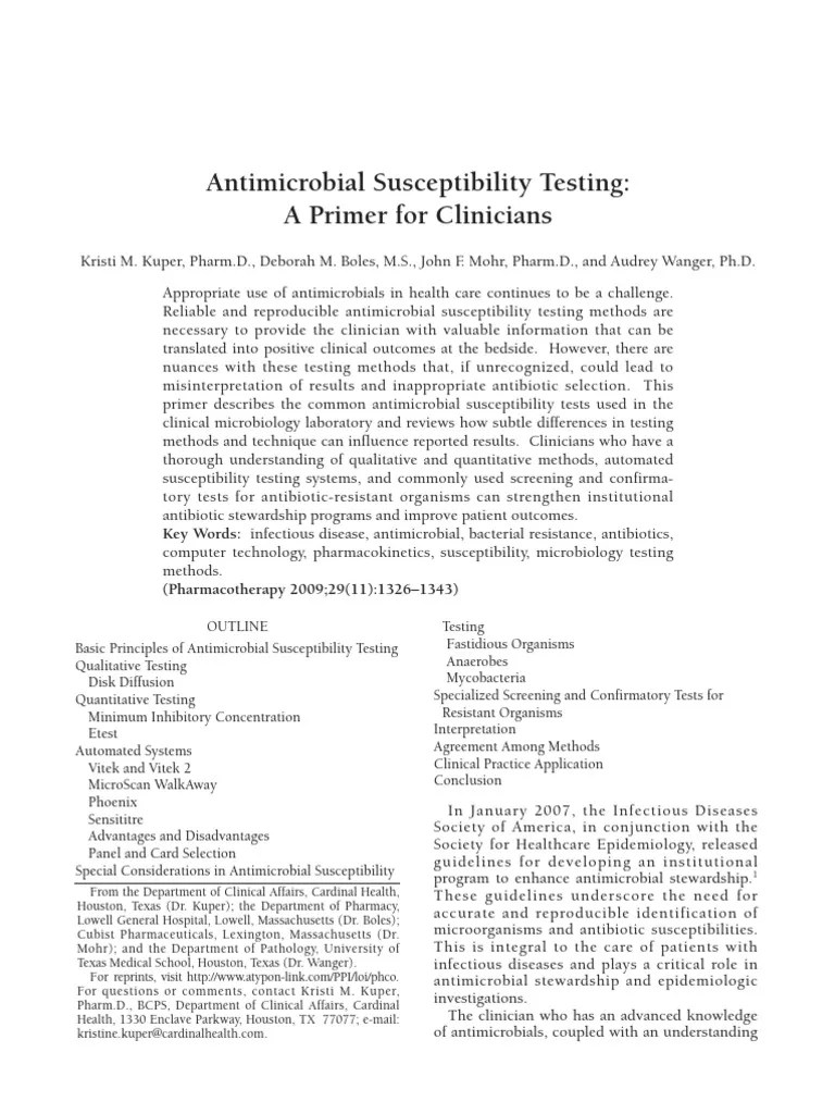 Antimicrobial Susceptibility Testing - A Primer For Clinicians 2009 - Read | PDF | Antimicrobial ...