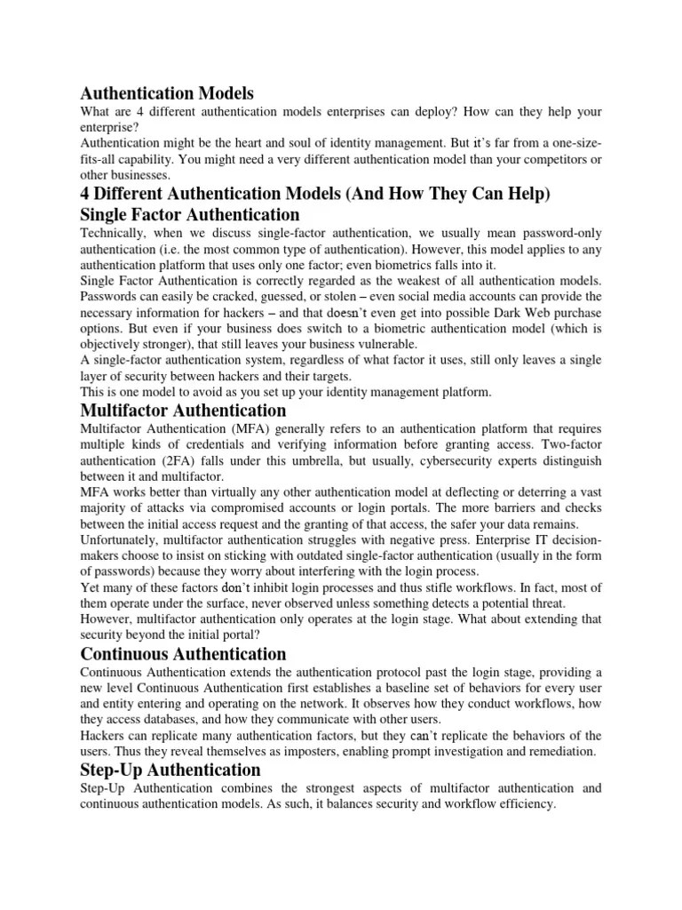 Authentication Models | Download Free PDF | Authentication | Password
