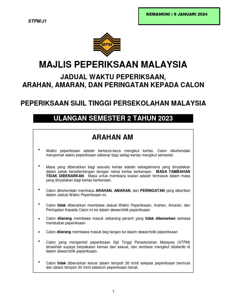 Jadual Waktu Ulangan Semester 2 2023 Edisi 9 Januari 2024 | PDF