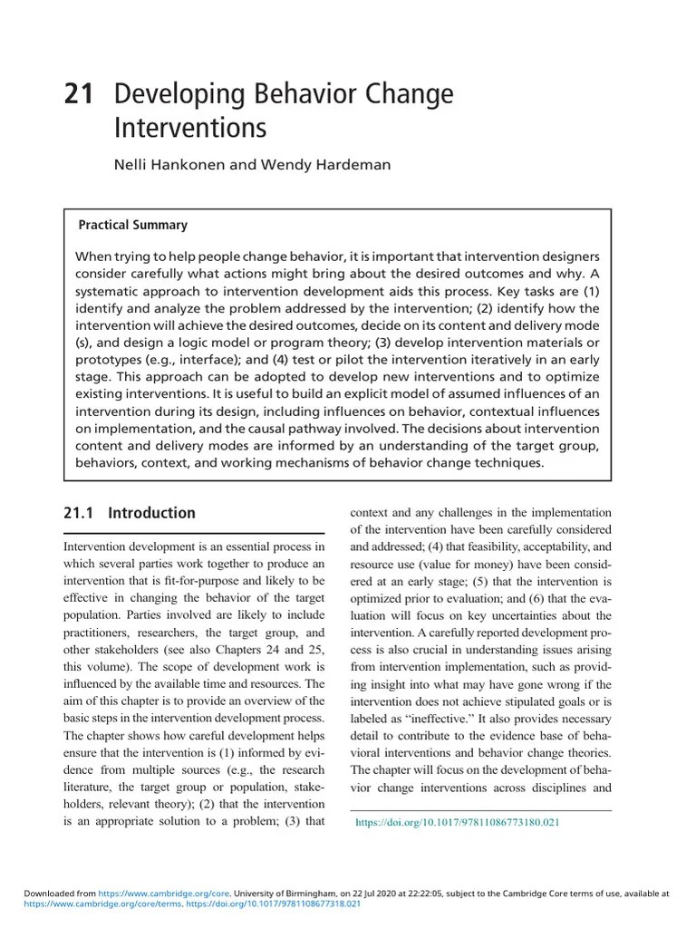 Developing Behavior Change Interventions | PDF | Behavior | Theory