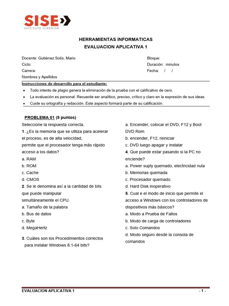Evaluacion Aplicativa 01 Herramientas Informaticas | Descargar Gratis PDF | Software Del Sistema ...