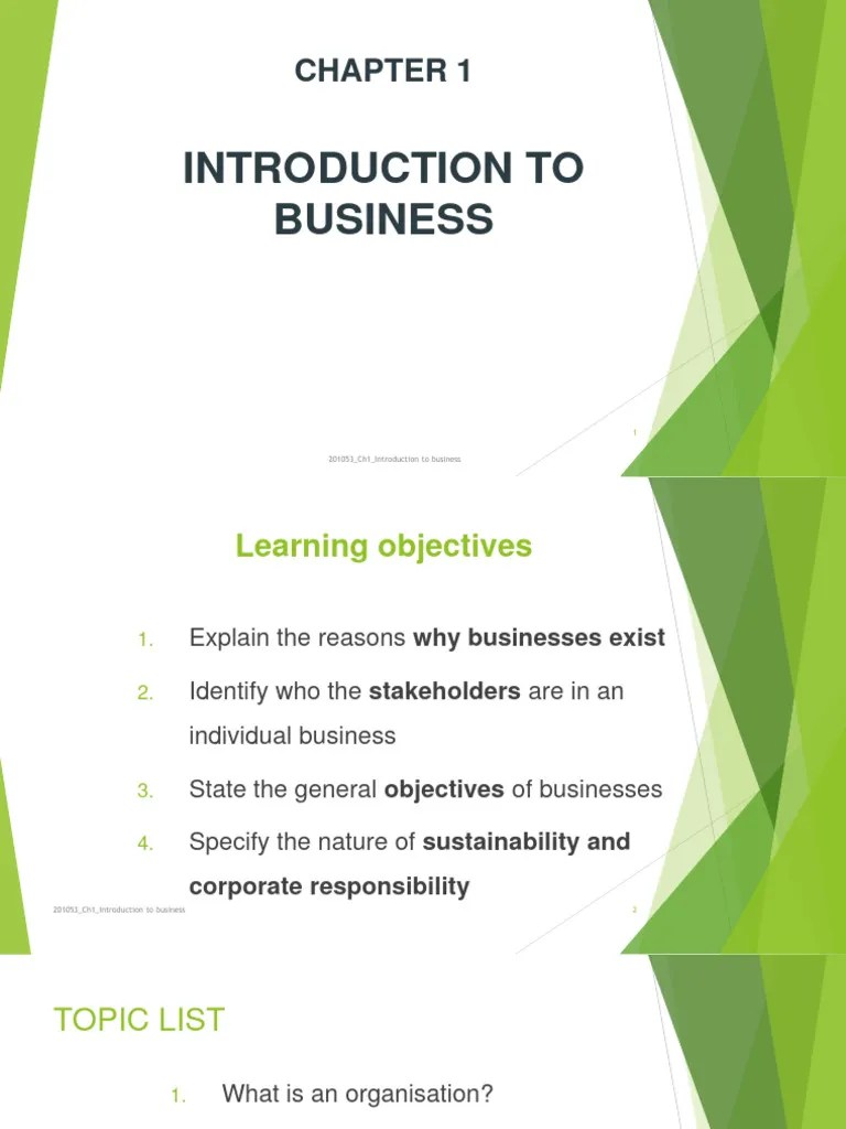 Chapter 1 - Introduction To Business | PDF | Goal | Corporate Social ...