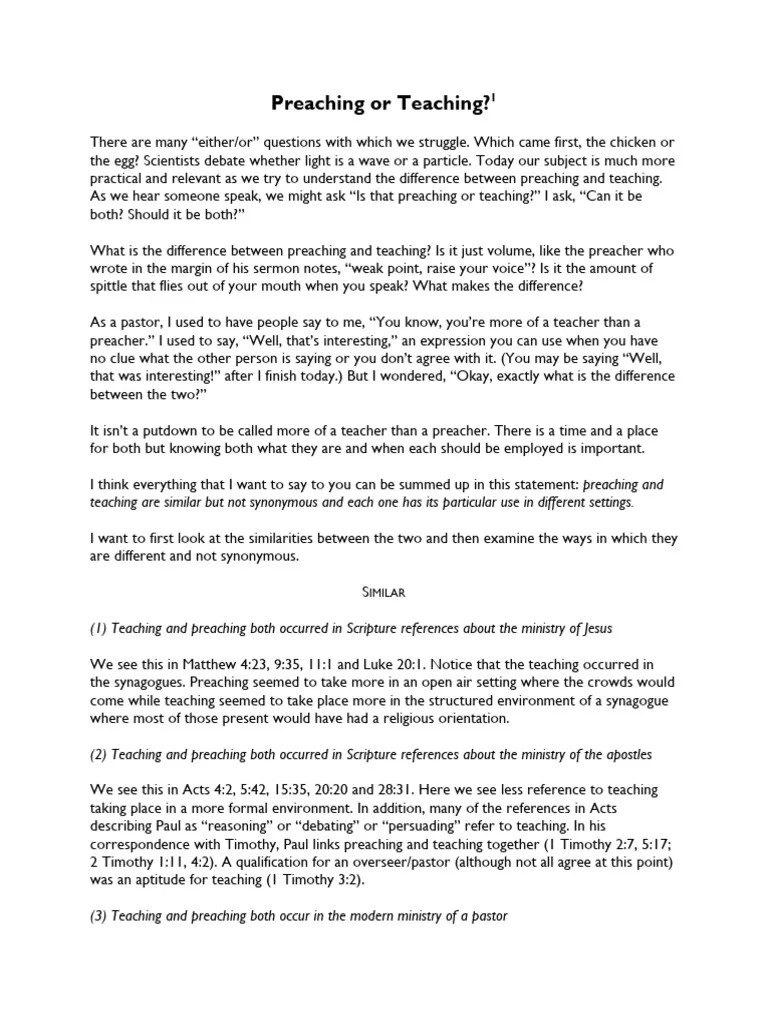 Preaching Or Teaching - PDF For Website | PDF | Sermon | Bible