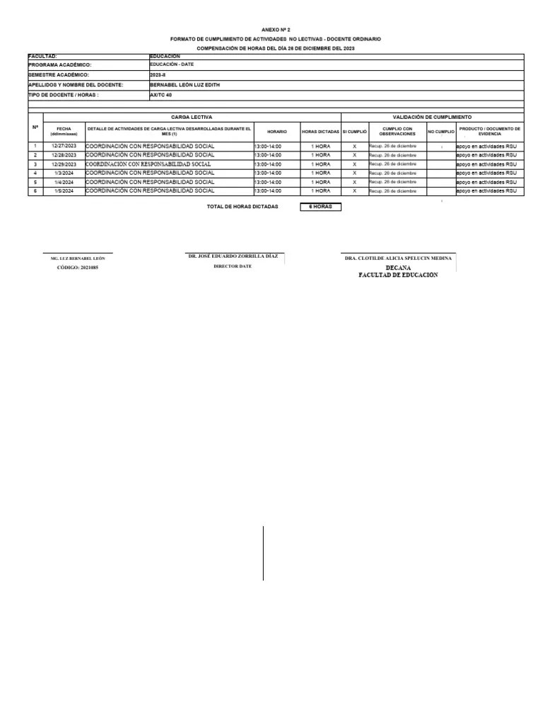 Formato Anexo 02 - Docentes Ordinario Rec - Epes Recuperacion 26 Dicnuevo | PDF