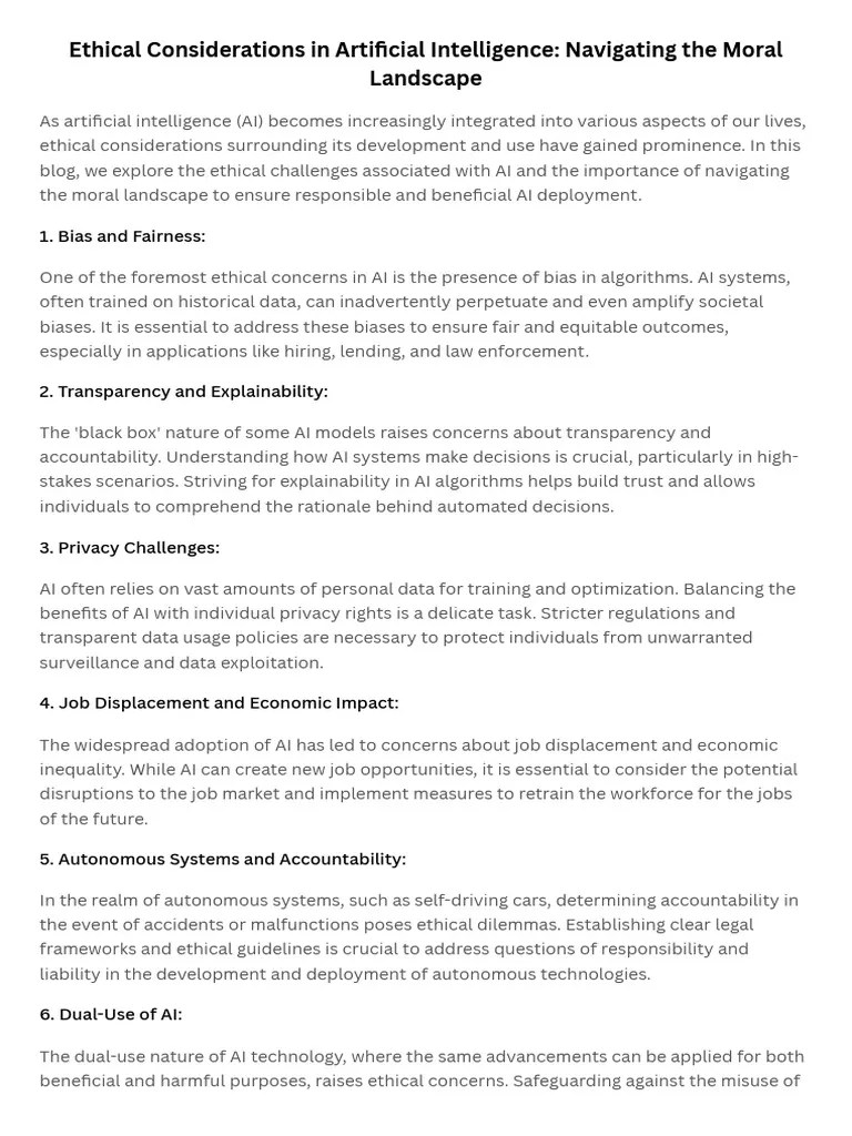 Ethical Considerations In Artificial Intelligence Navigating The Moral ...