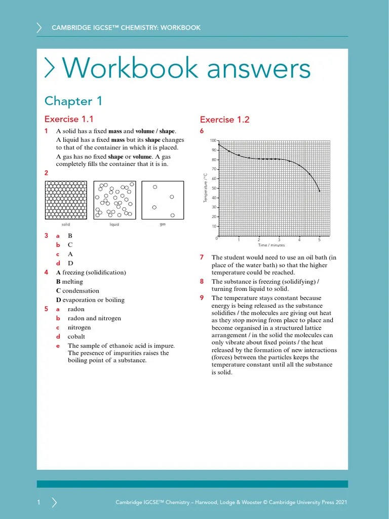 Cambridge IGCSE™ Chemistry Workbook - Answers | PDF | Chemical Bond | Ionic Bonding