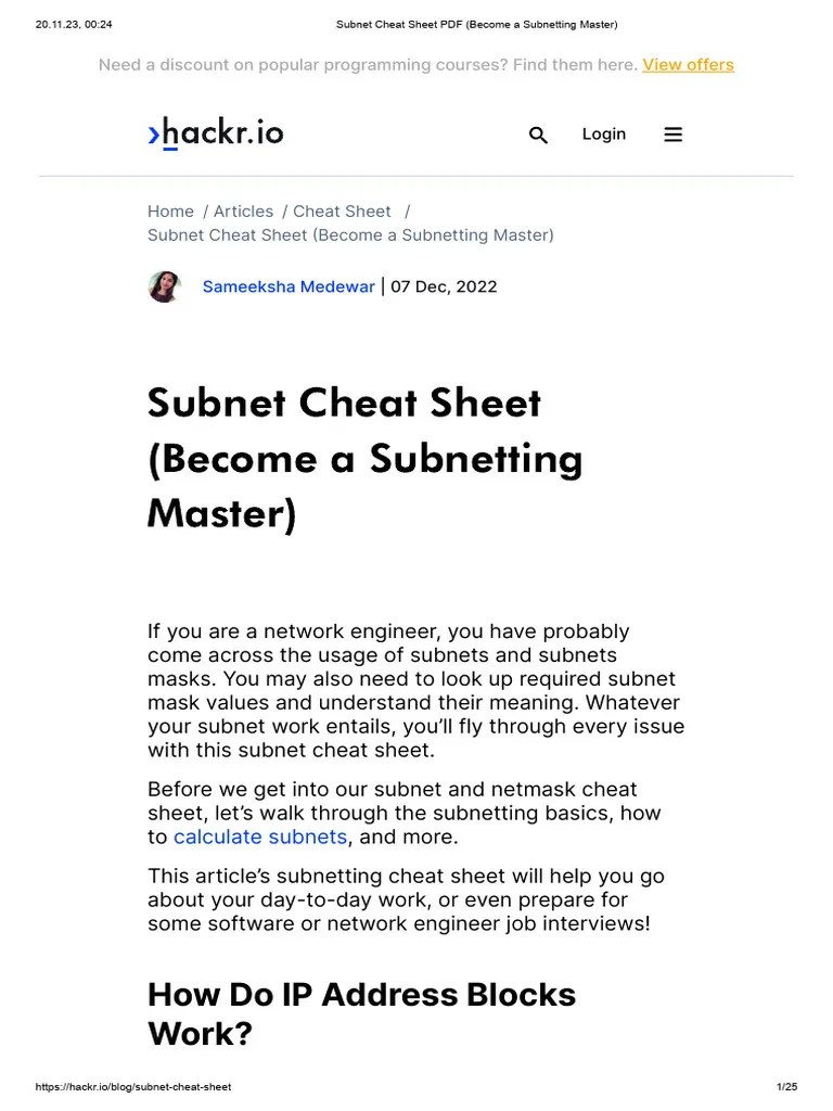 Subnet Cheat Sheet (Become A Subnetting Master) | Download Free PDF ...
