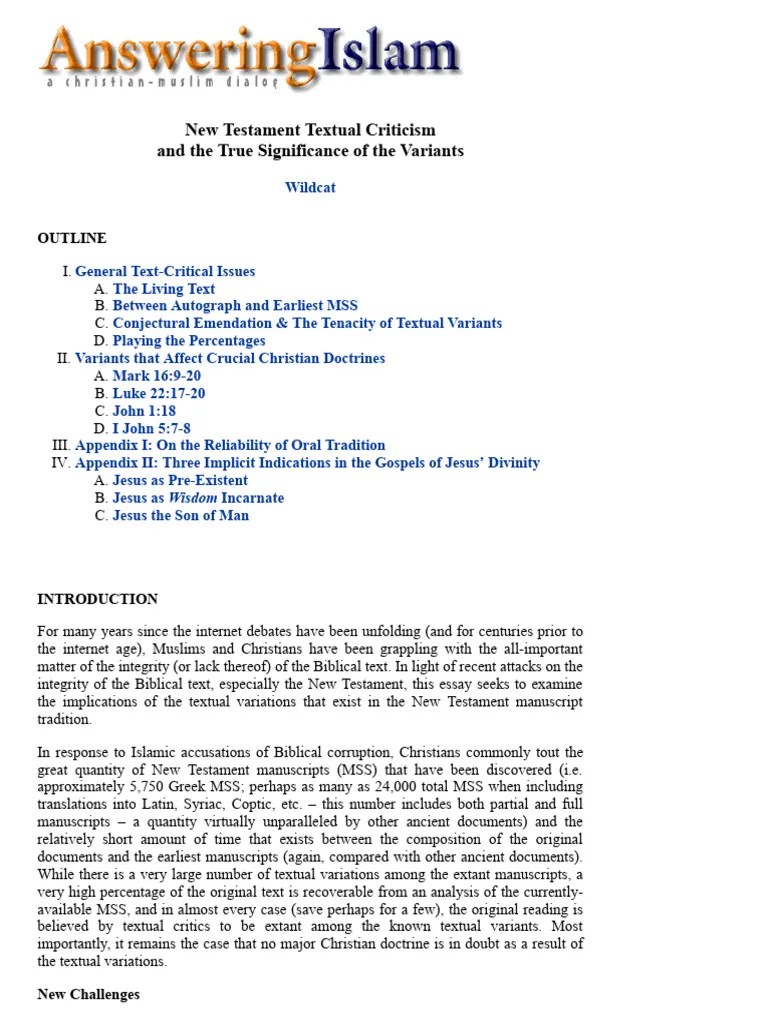 New Testament Textual Criticism And The True Significance Of The Variants | PDF | Textual ...
