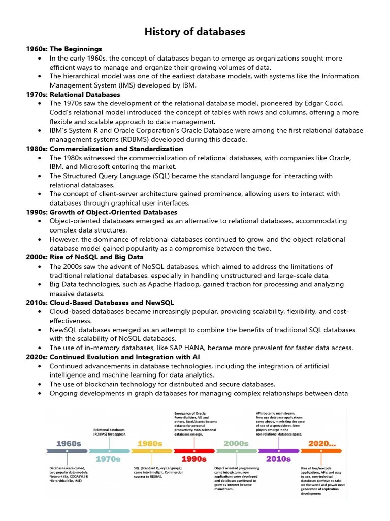 History Of Databases | PDF | Relational Database | Databases