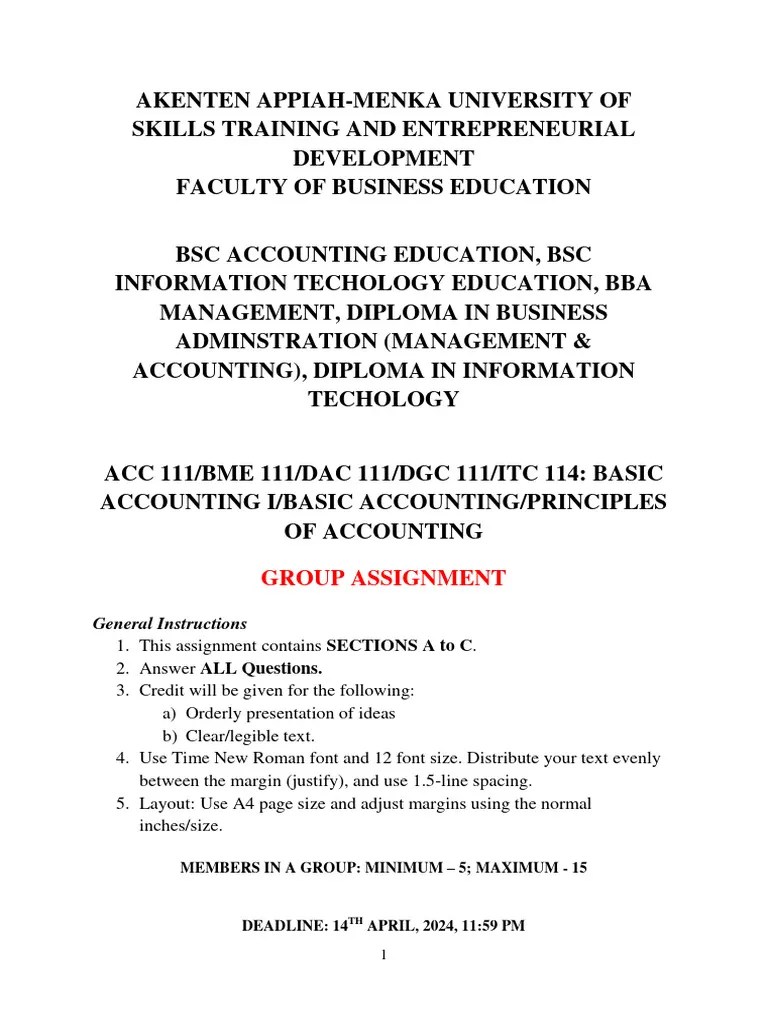 Group Assignment - Basic Accounting I 2024 | PDF | Law