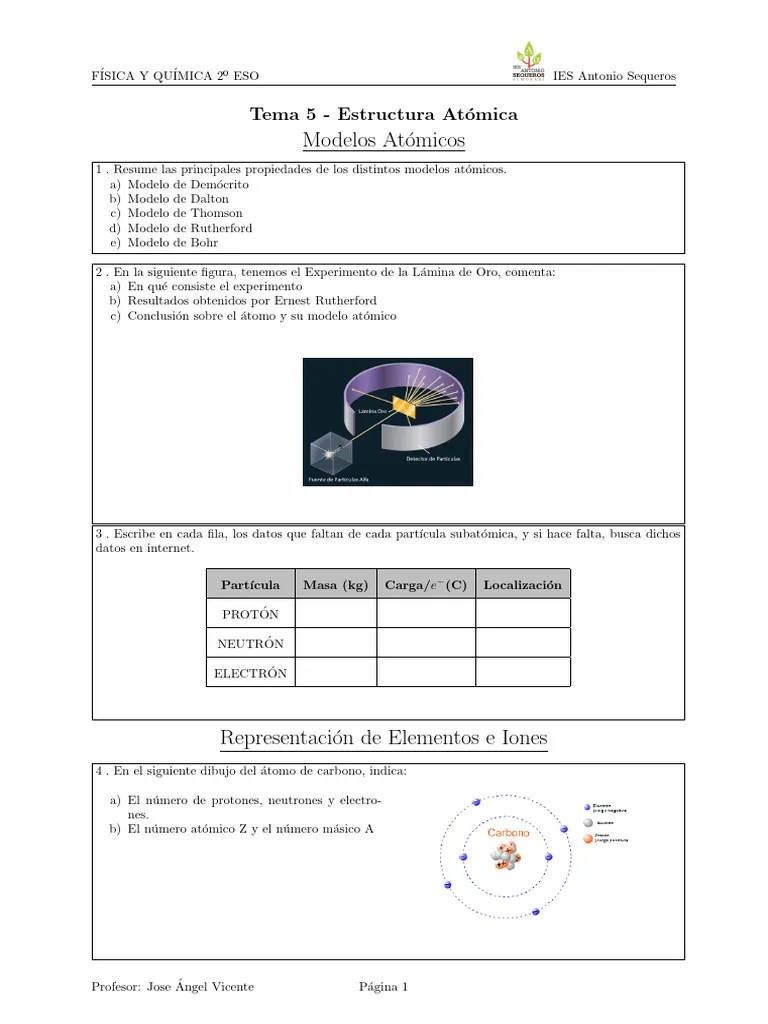 Ejercicios_atomo2eso | PDF | Átomos | Protón