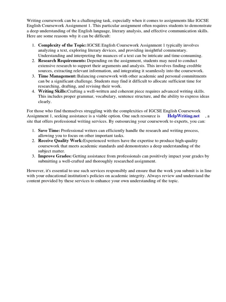 Igcse English Coursework Assignment 1 Examples | PDF