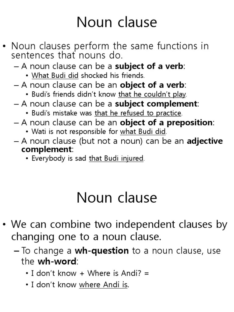Adjective clauses start with a pronoun. Noun Clause And Reported Speech Pdf Noun Clause