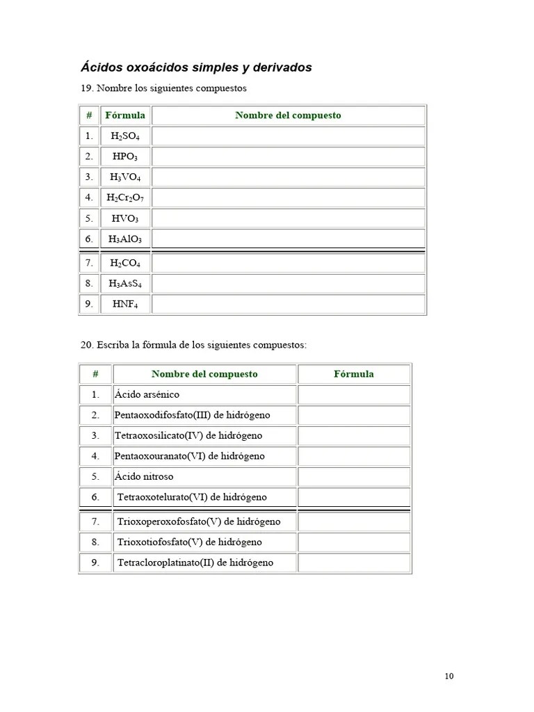 Ejercicios Ácidos Oxoácidos | PDF