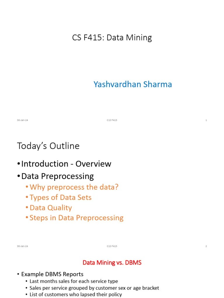 Class-4-Data Preprocessing | PDF | Level Of Measurement | Data Warehouse