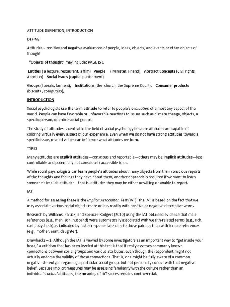 ATTITUDE DEFINITION Introduction | PDF | Attitude (Psychology) | Cognitive Psychology