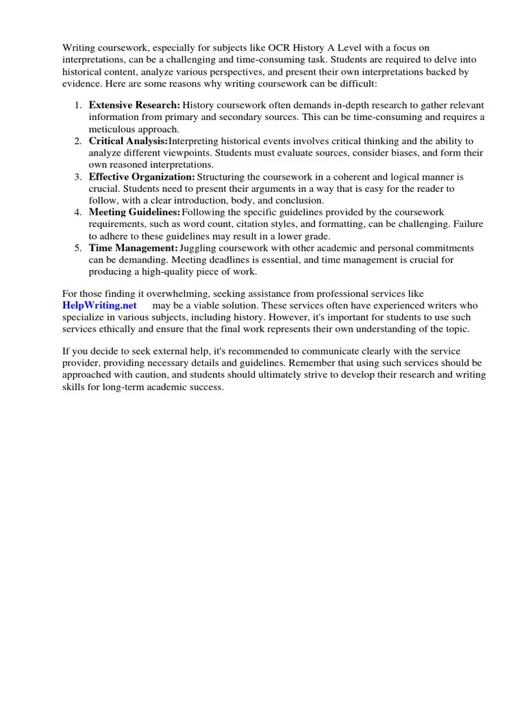 Ocr History A Level Coursework Interpretations | Download Free PDF ...