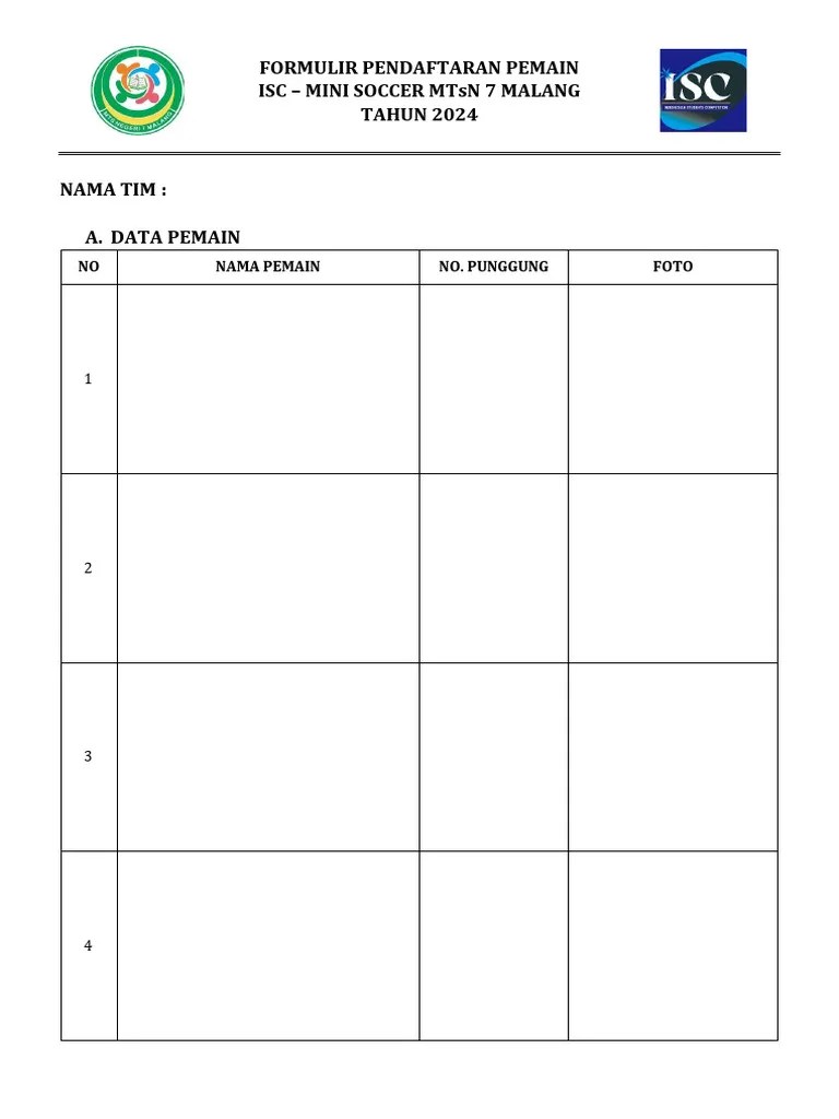 Formulir Pendaftaran Pemain Isc 2024 | PDF