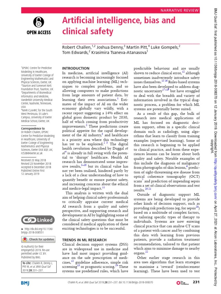 AI Bias And Clinical Safety | PDF