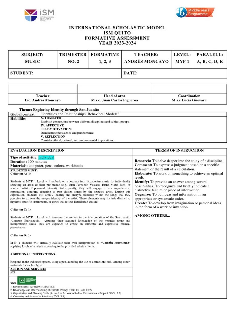 Formative Assessment MYP 1 UNIT 2 RUBRIC | PDF | Rubric (Academic ...