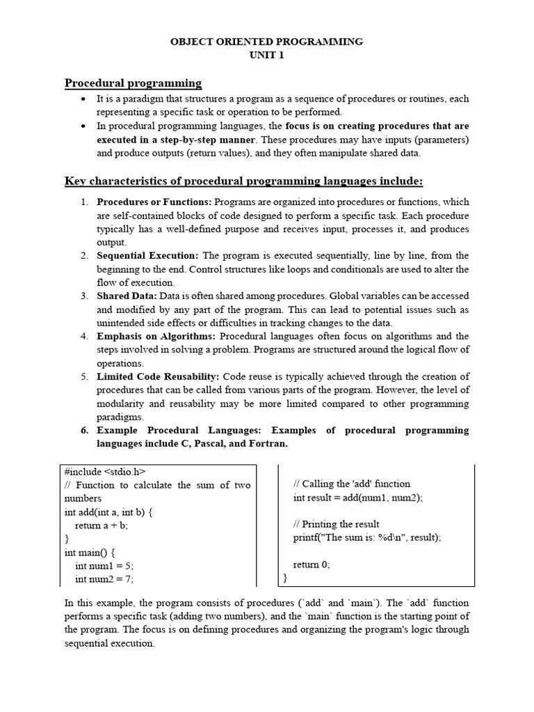 Oops Unit 1 | PDF | Object Oriented Programming | Class (Computer ...