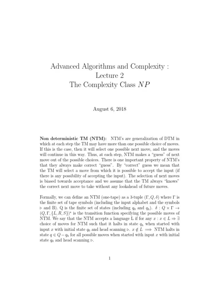 Advanced Algorithms And Complexity: The Complexity Class N P | PDF ...