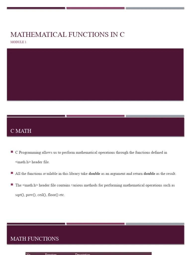 Mathematical Functions In C | PDF | Trigonometric Functions ...