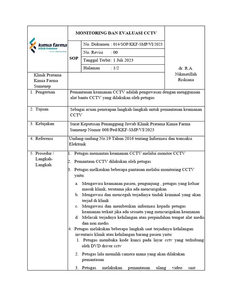 Sop Monitoring Dan Evaluasi CCTV | PDF