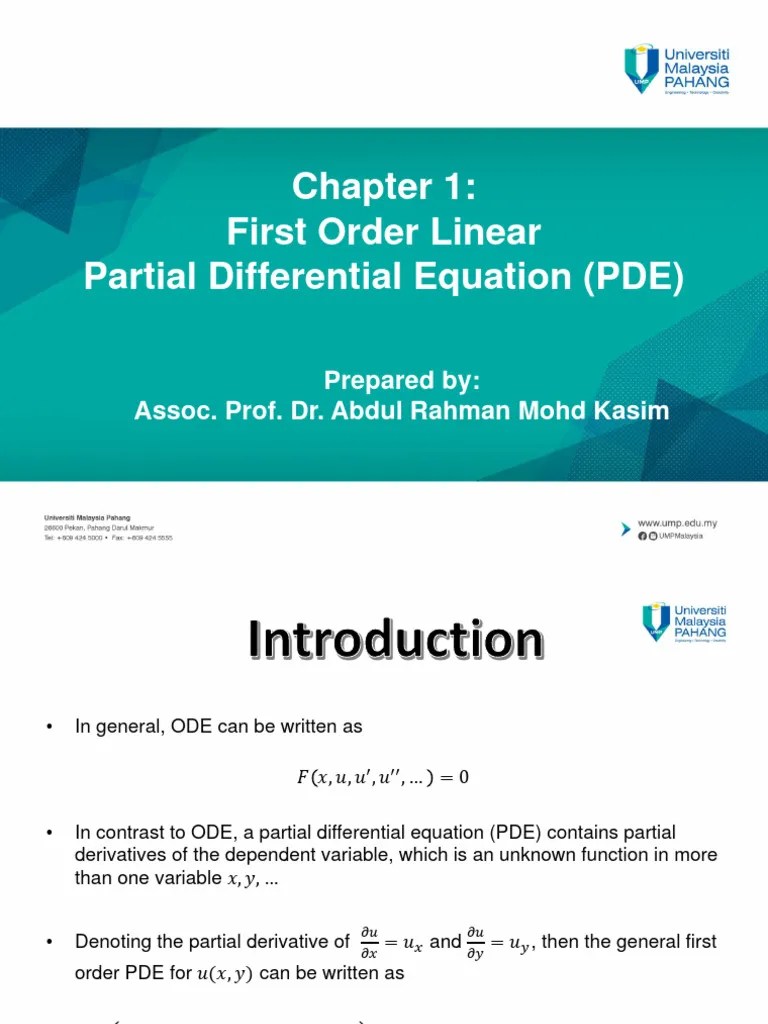 First Order Linear Partial Differential Equation (PDE) : Prepared By: Assoc. Prof. Dr. Abdul ...