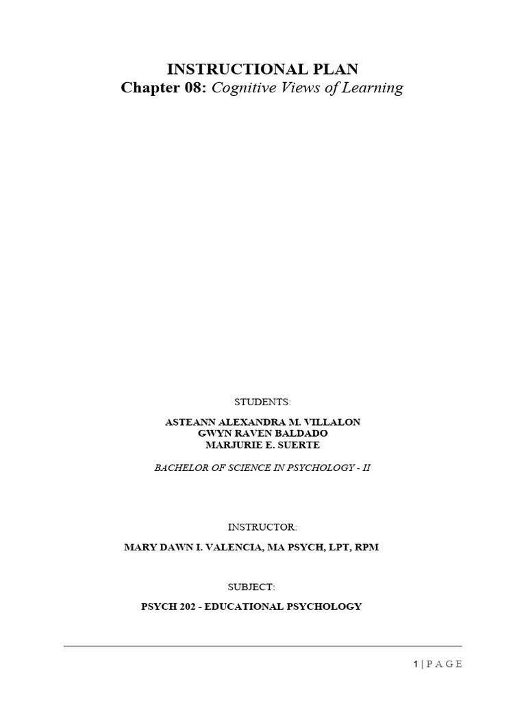Instructional Plan On The Cognitive Views Of Learning | PDF