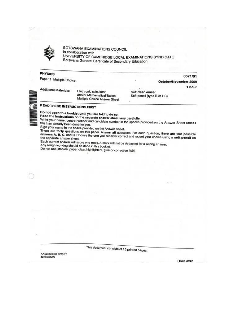 Bgcse Physics 2009 | PDF