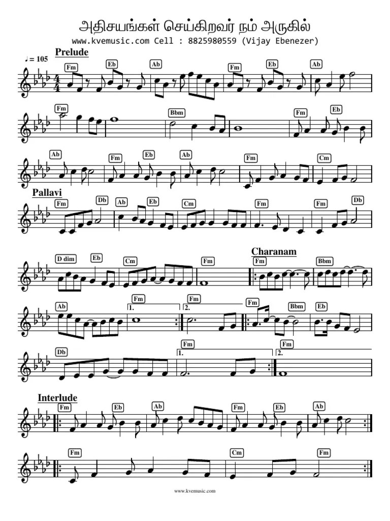 Athisayangal Seigiravar - Notation Sheet Music Song Notes Keyboard - Tamil Christian Song-Kve ...