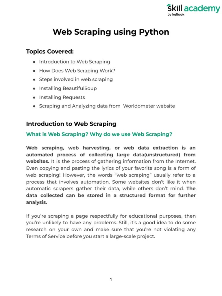 Web Scraping Using Python - Notes | PDF | World Wide Web | Internet & Web